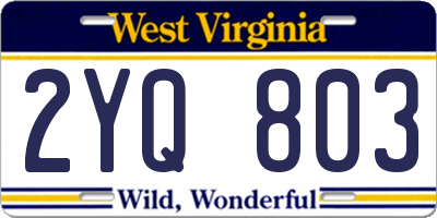 WV license plate 2YQ803