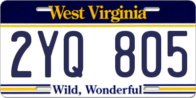 WV license plate 2YQ805