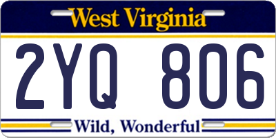 WV license plate 2YQ806