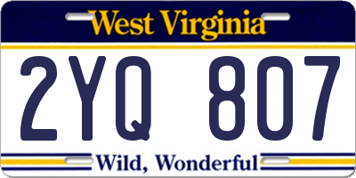 WV license plate 2YQ807
