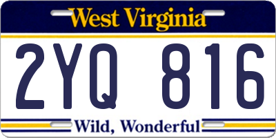 WV license plate 2YQ816