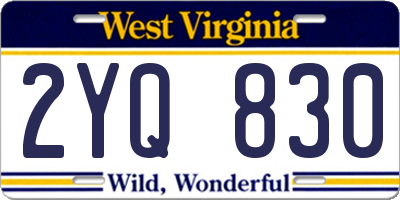 WV license plate 2YQ830