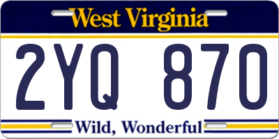 WV license plate 2YQ870
