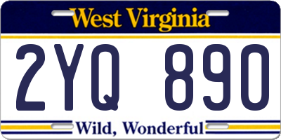 WV license plate 2YQ890