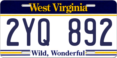 WV license plate 2YQ892