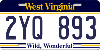 WV license plate 2YQ893