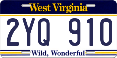 WV license plate 2YQ910