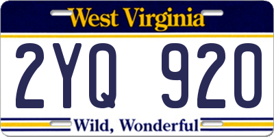 WV license plate 2YQ920