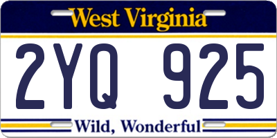 WV license plate 2YQ925