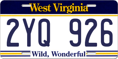 WV license plate 2YQ926