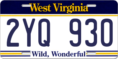 WV license plate 2YQ930