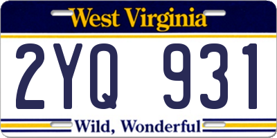 WV license plate 2YQ931