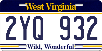 WV license plate 2YQ932