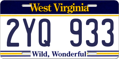 WV license plate 2YQ933