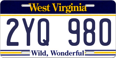 WV license plate 2YQ980