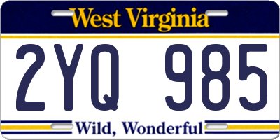 WV license plate 2YQ985