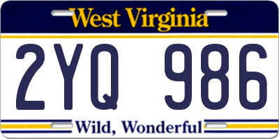 WV license plate 2YQ986