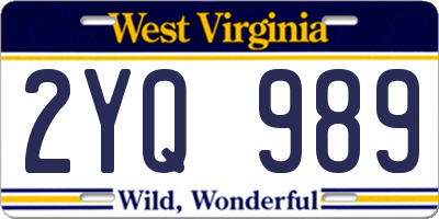 WV license plate 2YQ989