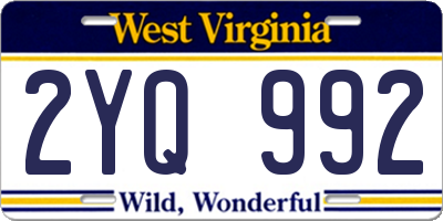 WV license plate 2YQ992