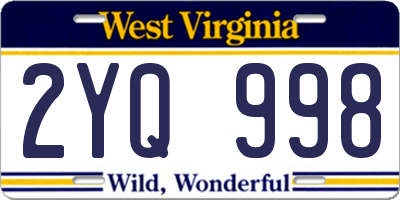 WV license plate 2YQ998