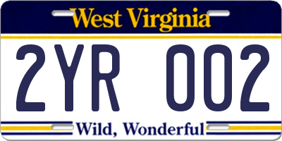 WV license plate 2YR002