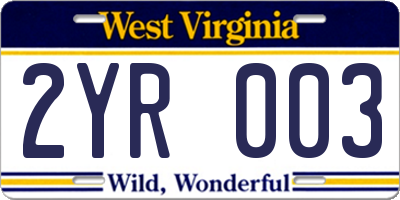 WV license plate 2YR003