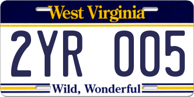 WV license plate 2YR005