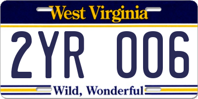 WV license plate 2YR006