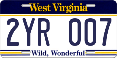 WV license plate 2YR007