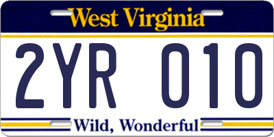 WV license plate 2YR010