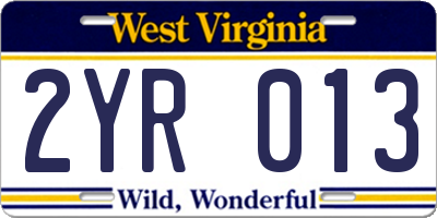 WV license plate 2YR013