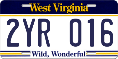 WV license plate 2YR016