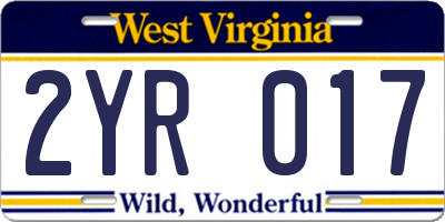 WV license plate 2YR017