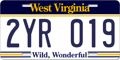 WV license plate 2YR019
