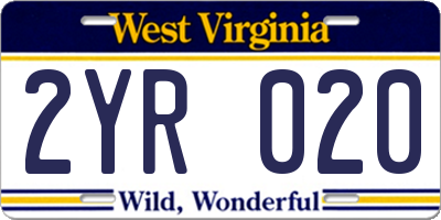 WV license plate 2YR020