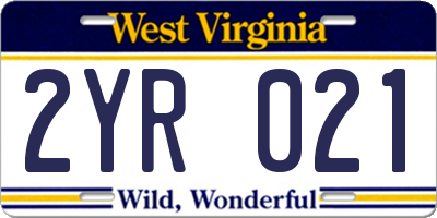 WV license plate 2YR021