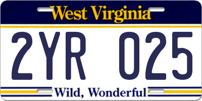 WV license plate 2YR025
