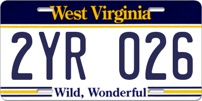 WV license plate 2YR026