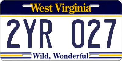 WV license plate 2YR027