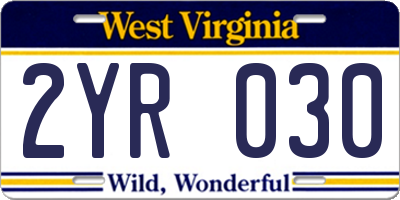 WV license plate 2YR030