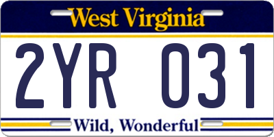 WV license plate 2YR031