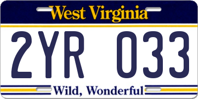 WV license plate 2YR033