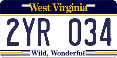 WV license plate 2YR034