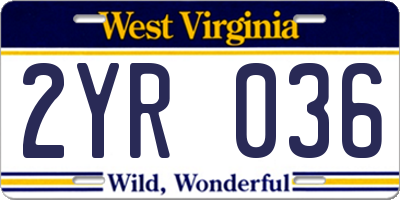 WV license plate 2YR036