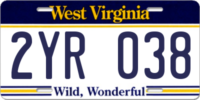 WV license plate 2YR038