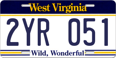 WV license plate 2YR051
