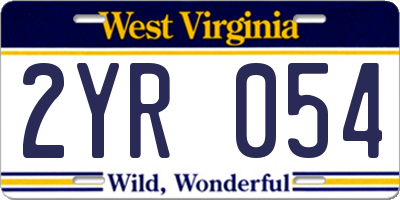 WV license plate 2YR054