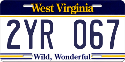 WV license plate 2YR067