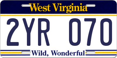 WV license plate 2YR070