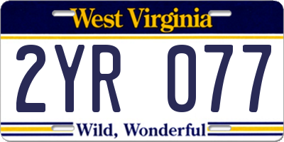 WV license plate 2YR077